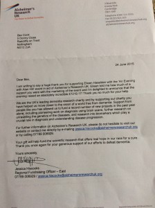 Alzheimer's Research thank you letter